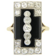 Antique Art Deco Onyx Diamond Gatsby Ring 1.32 Carat