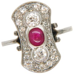 Antique Art Deco Cabochon Ruby and Diamond Ring