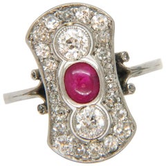 Art Deco Cabochon Ruby and Diamond Ring