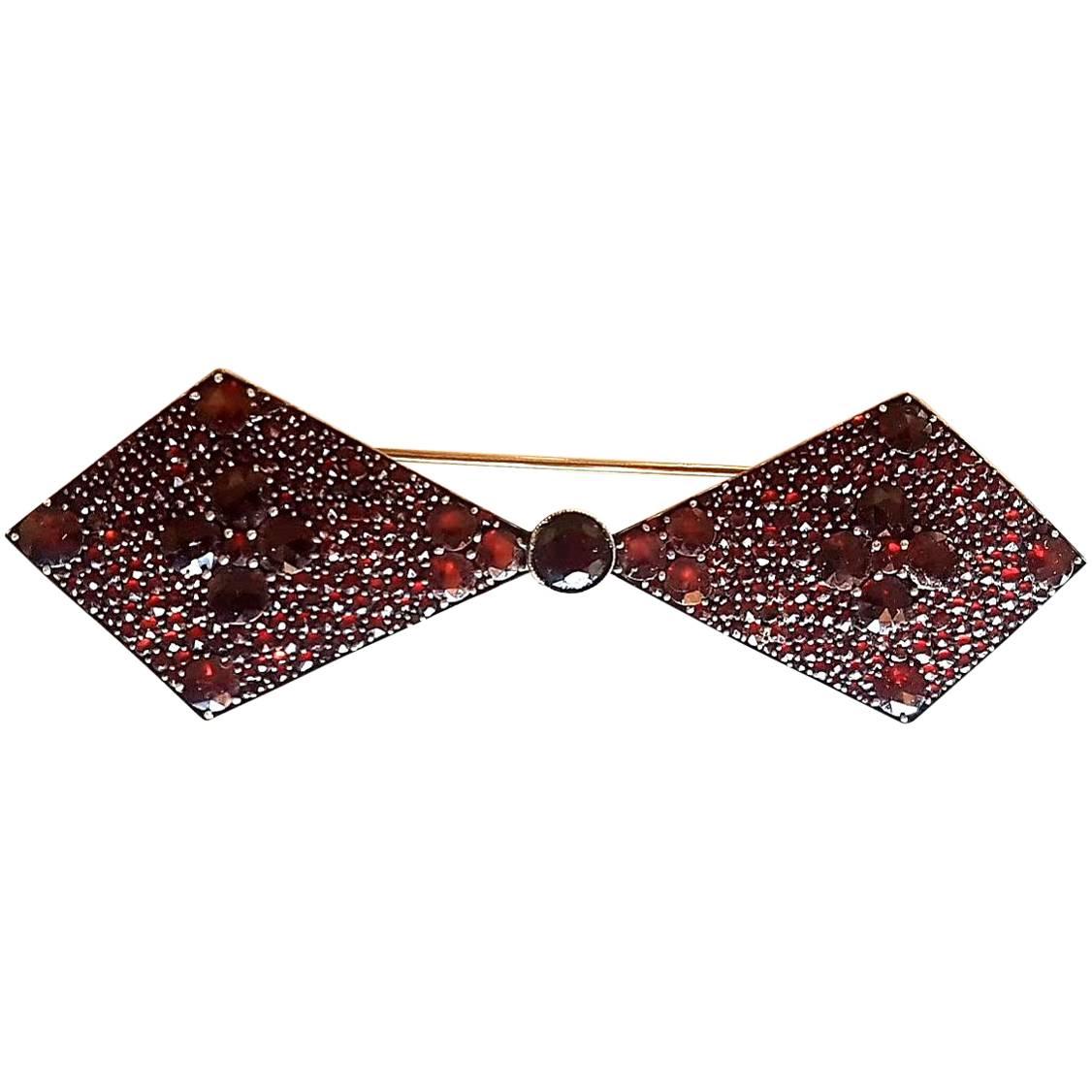 Bohemian Garnet Large Bow Tie Brooch For Sale