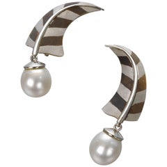 Annabel Eley South Sea Pearl Platinum Oxidised Red Gold Drop Earrings