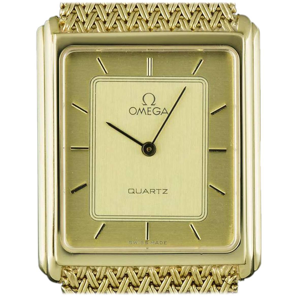 Omega Yellow Gold Champagne Dial Dress Quartz Wristwatch