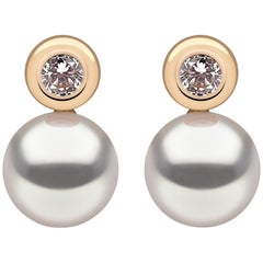 Yoko London Akoya Pearl Earrings in Yellow Gold with White Diamonds