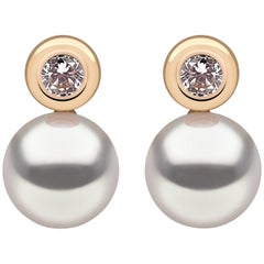 Yoko London Akoya Pearl Earrings in Yellow Gold with White Diamonds