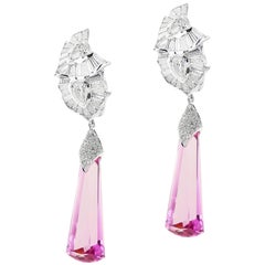 White Gold Pink Topaz 33.18 ct and 7.33 ct Diamond Earrings