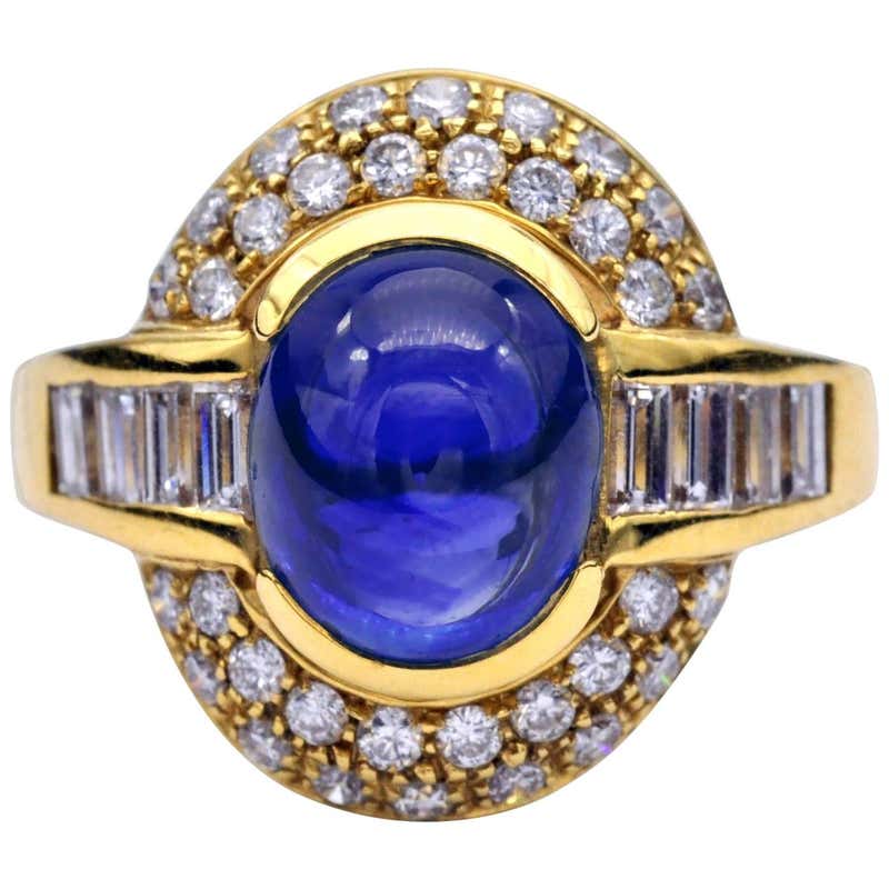 Blue Sapphire Baguettes and Round Diamonds Cocktail Ring at 1stDibs