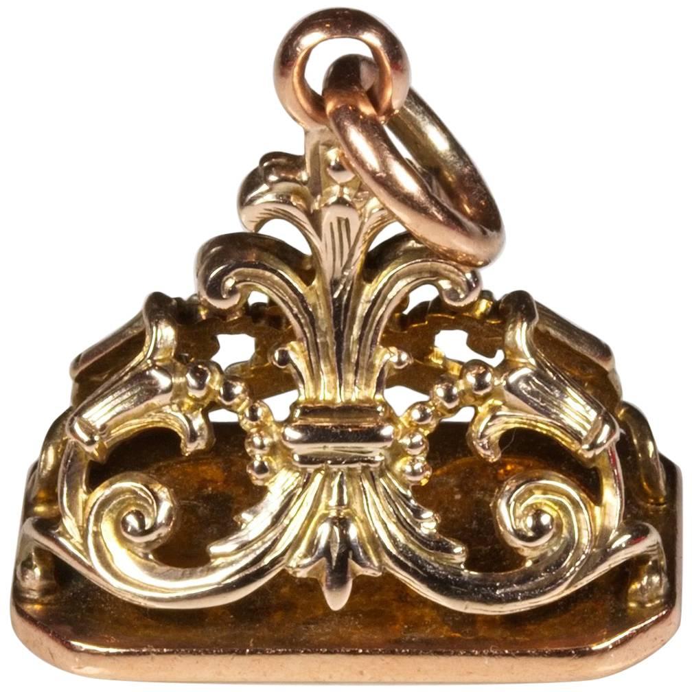 9 Carat Gold Masonic Freemasons Fob Seal For Sale