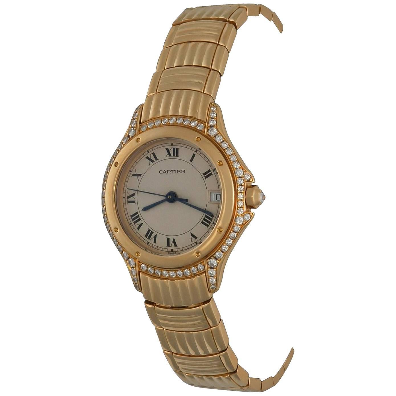 Cartier Ladies Yellow Gold Cougar Quartz Wristwatch For Sale