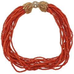 Diamond Ruby Lion Head Gold Coral Necklace