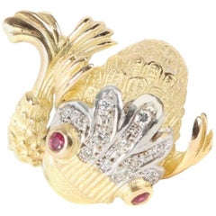 Yvonne Leon's Ring Fish with Diamonds Ruby and 18 Karat Gold