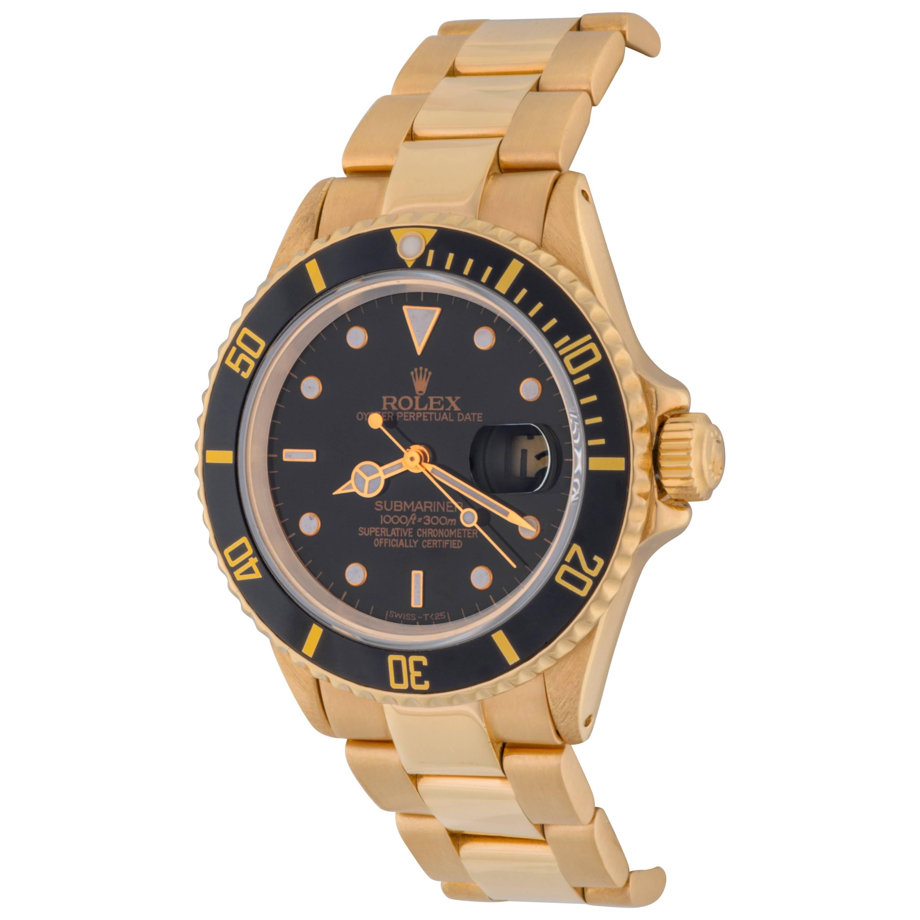 Rolex Yellow Gold Submariner Wristwatch Ref 16808 