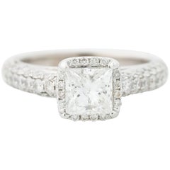 1.00 Carat Princess Cut Diamond with Halo 14 Karat White Gold Engagement Ring