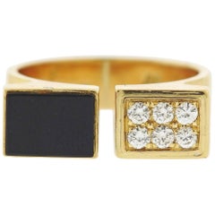 1980s Cartier Diamond Onyx Gold Cuff Ring