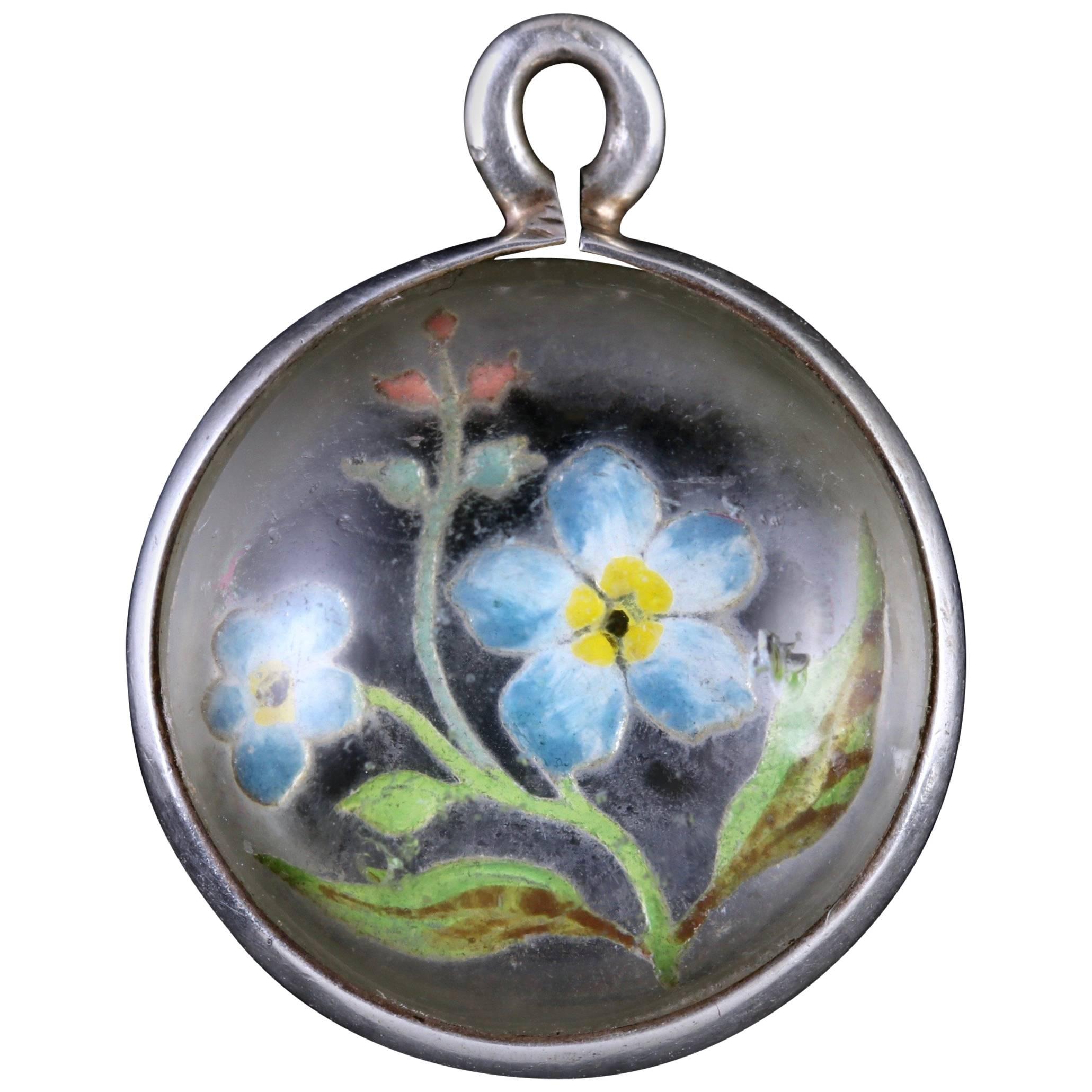 Antique Victorian Rock Crystal Forget Me Not Pendant, circa 1900
