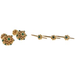 Vintage Tiffany & Co. Emerald Gold Cufflinks Stud Dress Set