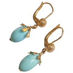 Vintage 18 Karat Gold Turquoise Drop Earrings