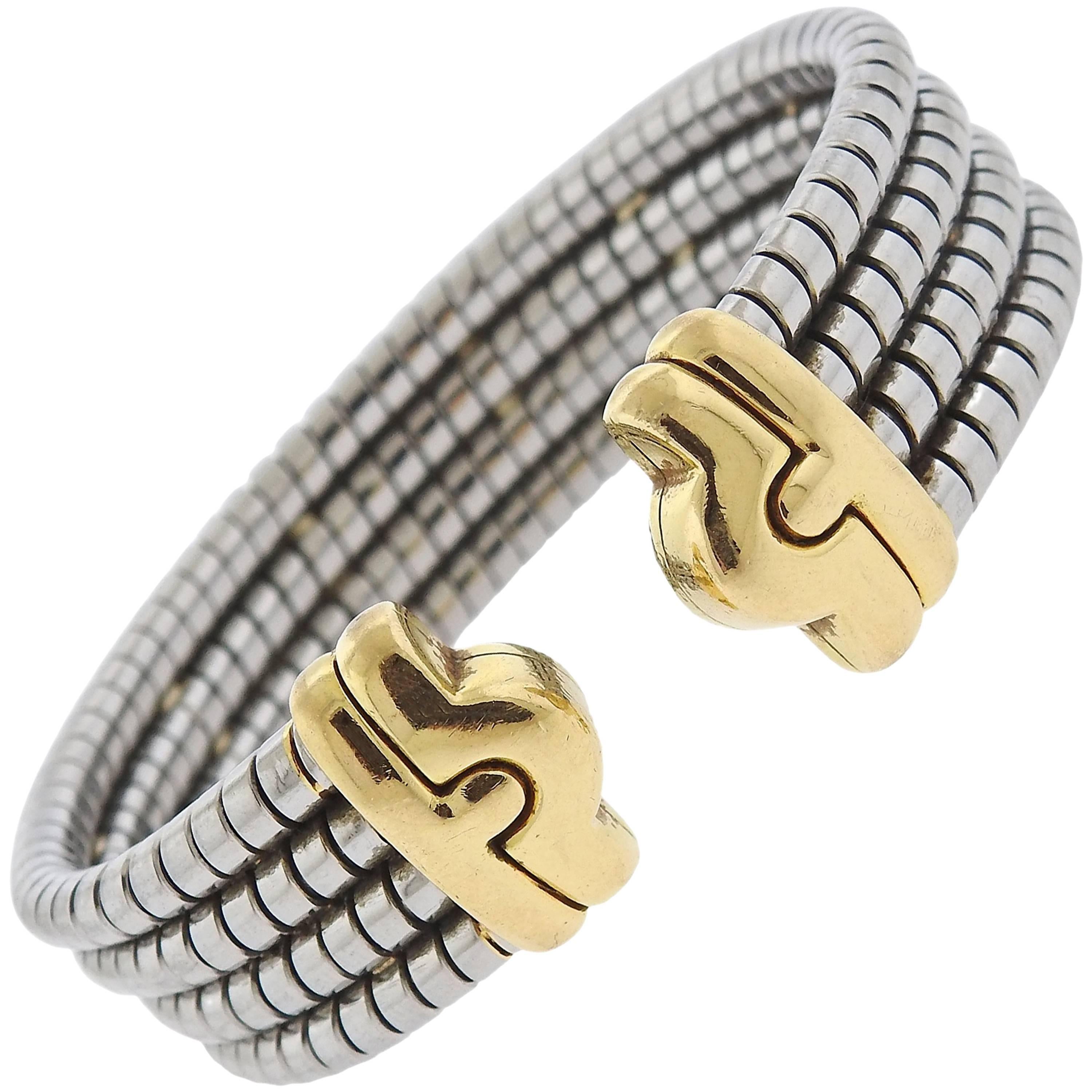 Bulgari Parentesi Gold and Steel Cuff Bracelet