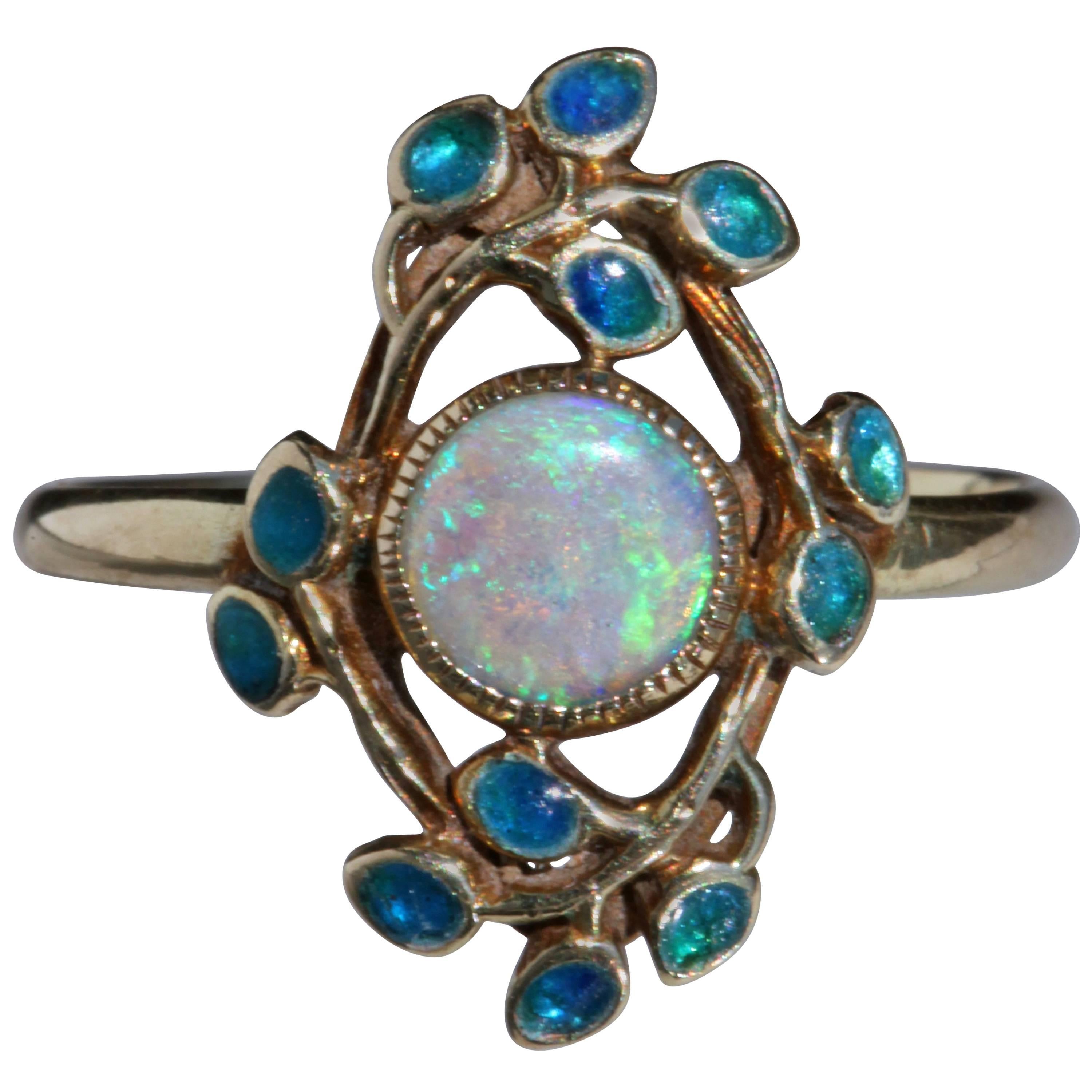 Jessie M. King Liberty & Co Gold Opal and Enamel Ring