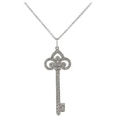 Tiffany & Co. Diamond Platinum Fleur-de-Lis Key Pendant Necklace