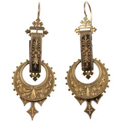 Victorian 14 Karat Yellow Gold Engraved Dangle Earrings