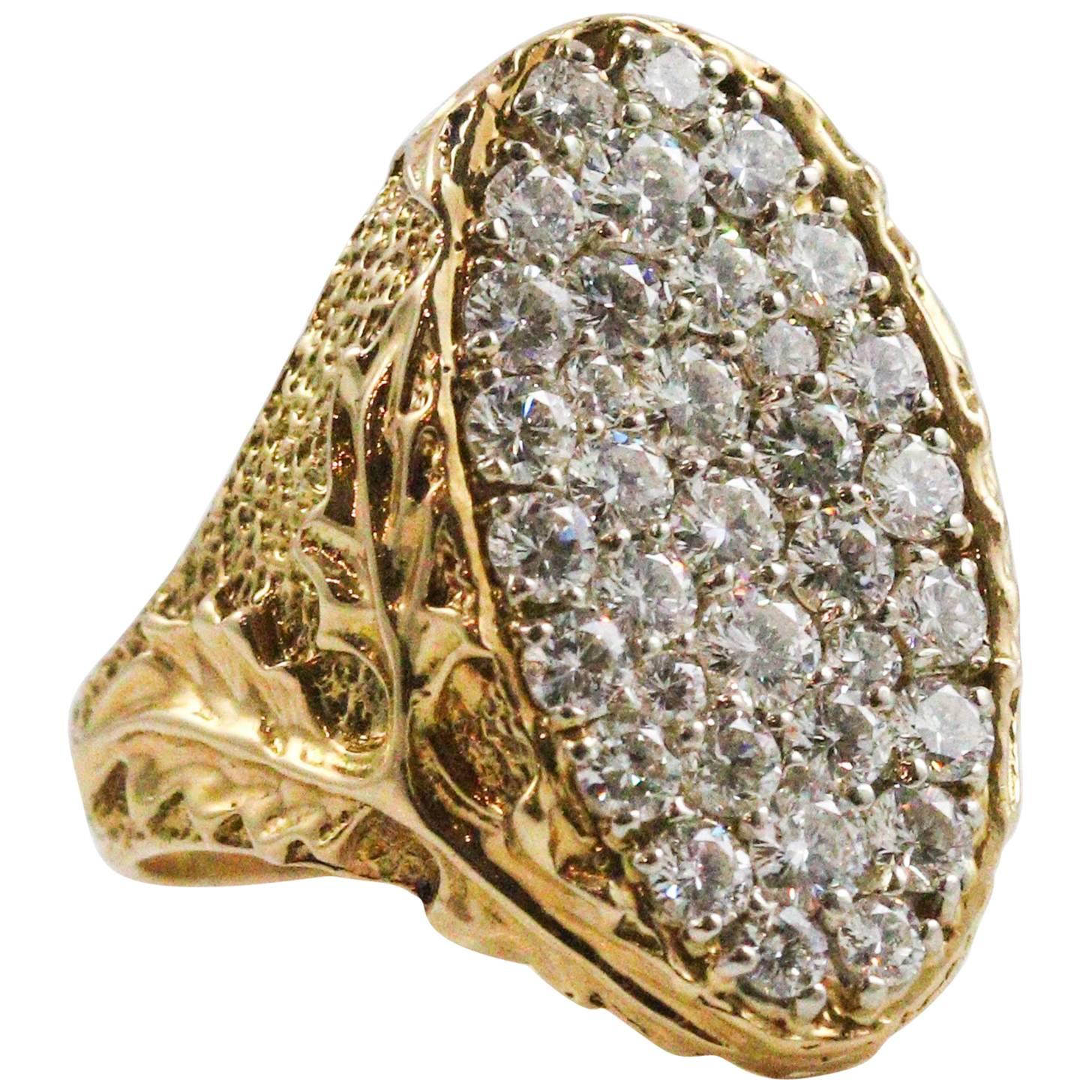 Owned by Music Legend Issac Hayes, Modernist 18 Karat Gold and Diamond Ring