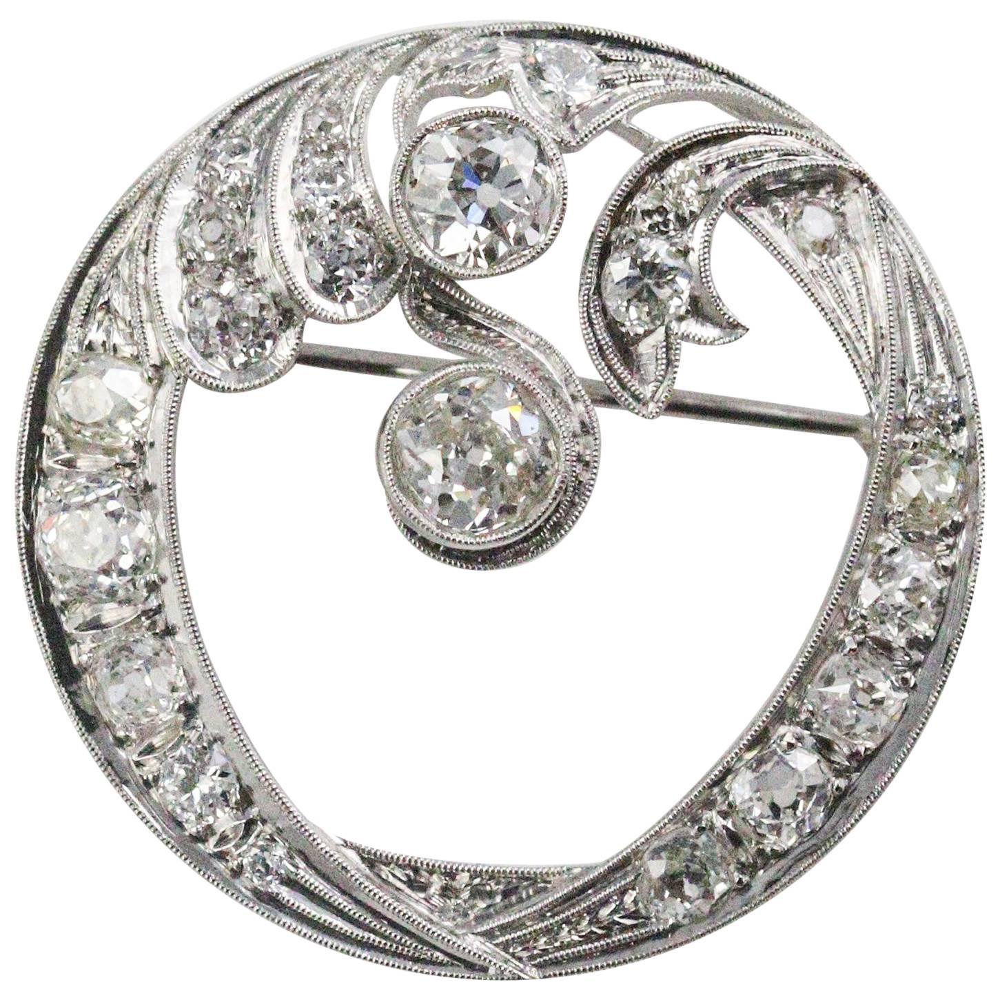 Art Deco White Gold and Diamond Circle Brooch For Sale