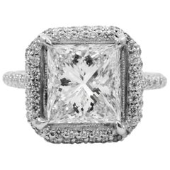 GIA Certified 2.53 Carat Princess Cut Diamond Pave Frame Halo Platinum Ring