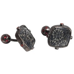 Coral Fossil Red Sapphires Rhodium Plated Sterling Silver Cufflinks