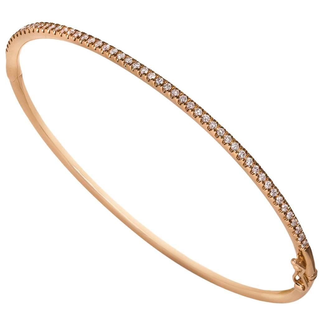 Round Cut Diamond Rose Gold Bangle Bracelet