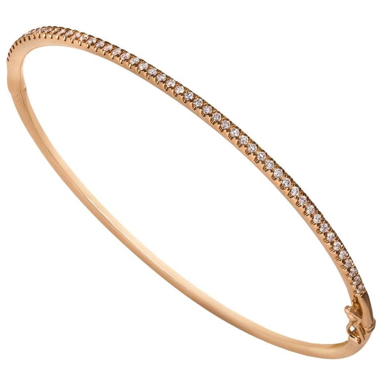 Round Cut Diamond Rose Gold Bangle Bracelet For Sale at 1stDibs