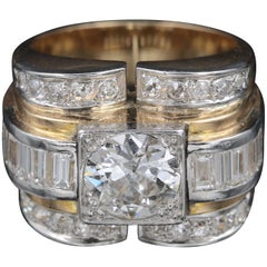 Gold, Platinum and Diamonds Tank Ring, French Made