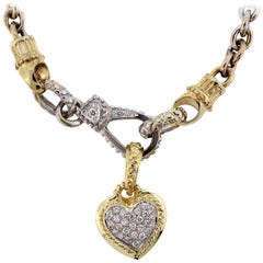 Two-Tone Gold and Diamond Heart Pendant Necklace