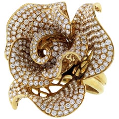 Yellow Gold and Diamond Rose Flower Ring