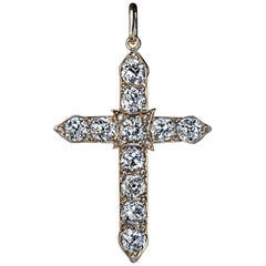 Antique Russian 4.80 Carat Diamond Gold Cross Pendant