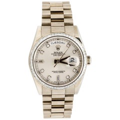 Rolex White Gold Diamond Presidential Day Date Automatic Wristwatch
