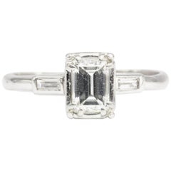 Art Deco White Gold .52 Carat Emerald Cut Engagement Ring