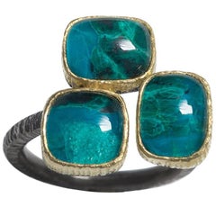 Chrysocolla Doublet Geometrical Rhodium Gold Cocktail Ring