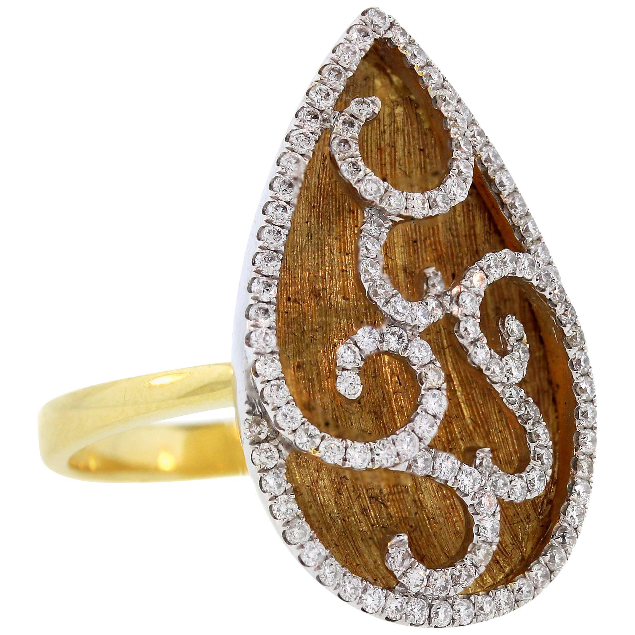 Openwork Pear Shape Gold and Diamond Ring