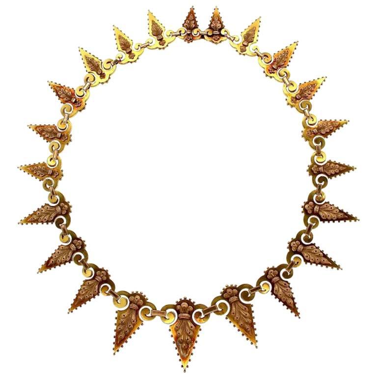 Antique Victorian Bi-Color Gold Dart Fringe Necklace