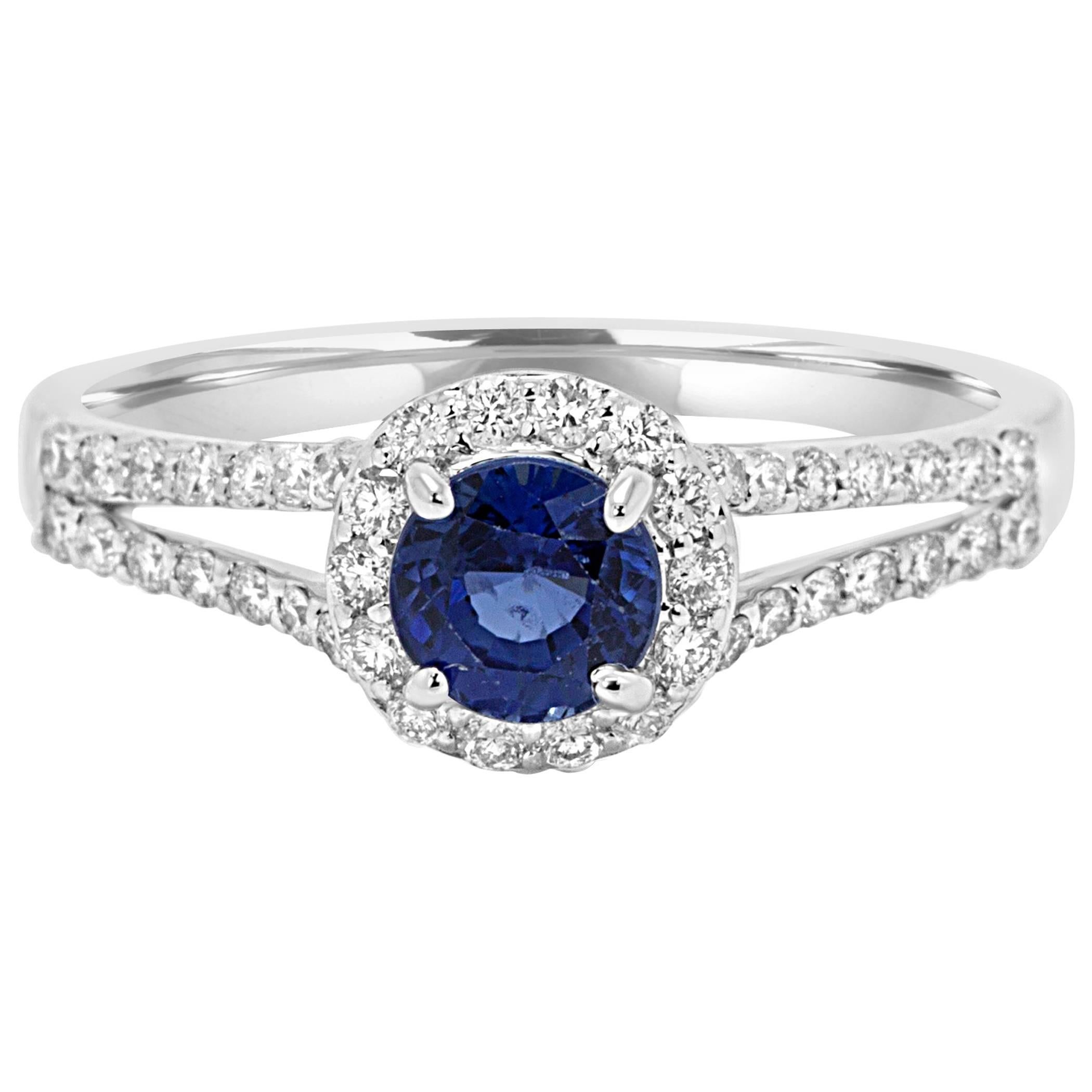 Sapphire Diamond Single Halo Gold Ring