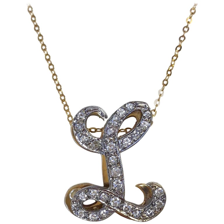 Vintage Initial L Diamond Pendant Necklace at 1stDibs l pendant