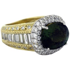 Stambolian Green Tourmaline Baguette Diamond Ring