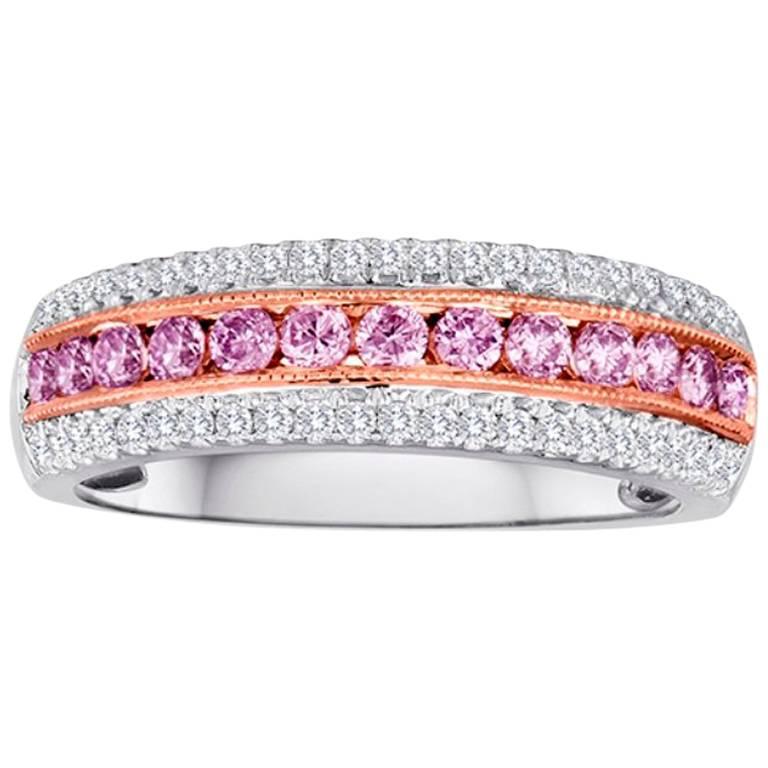 Natural Pink Diamond Three-Row Two-Color Gold Band Ring