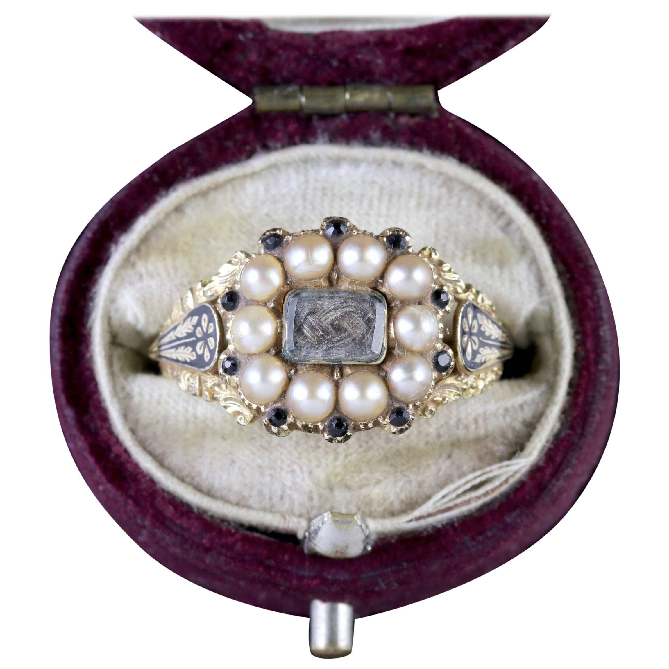 Antique Georgian 18 Carat Gold Pearl Sapphire Mourning Ring, circa 1780