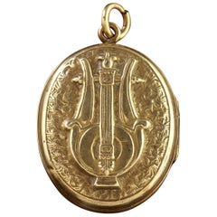 Antique Victorian 18 Carat Gold Silver Lyre Flower Locket, circa 1880