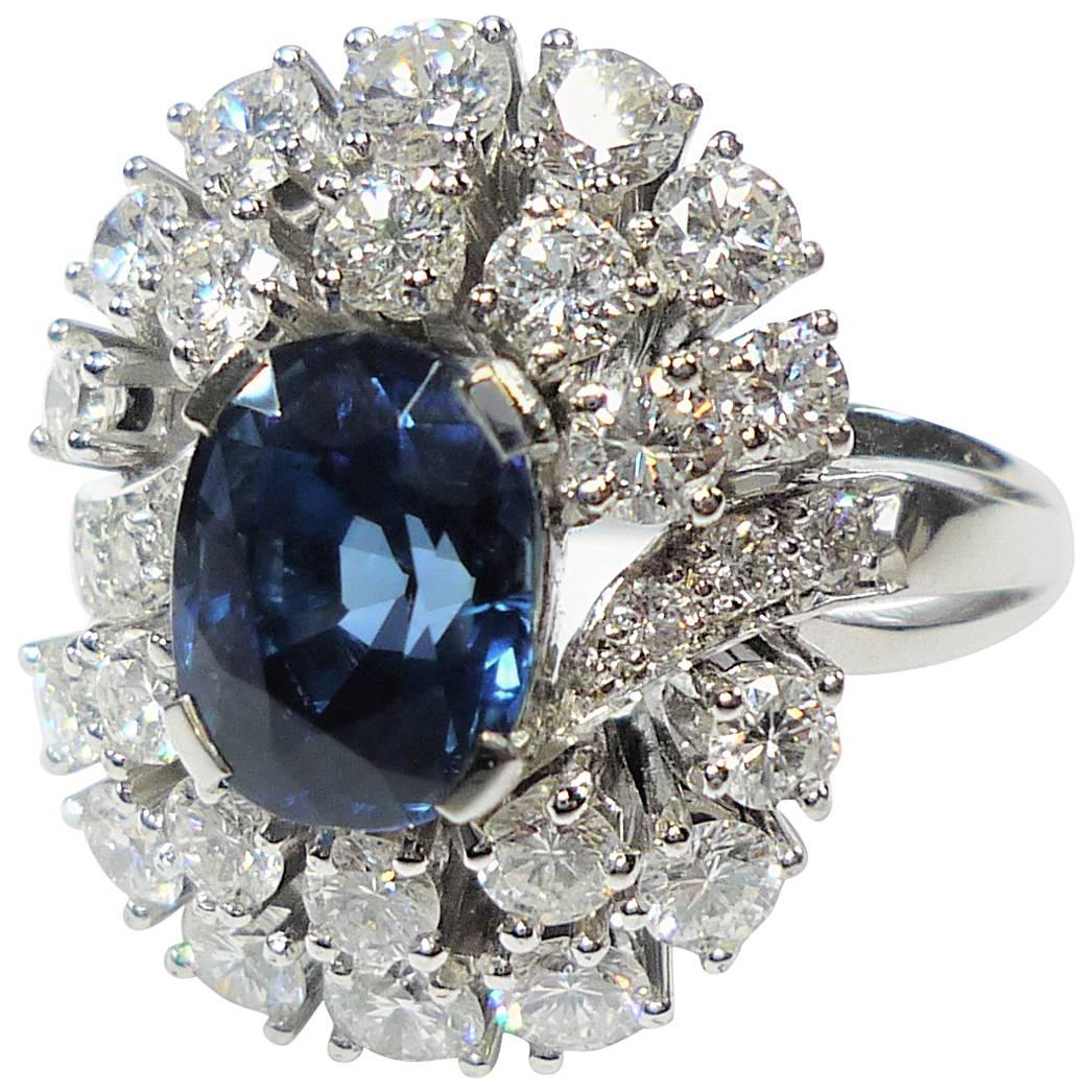 3.1 Carat Blue Sapphire Diamond Cocktail Ring