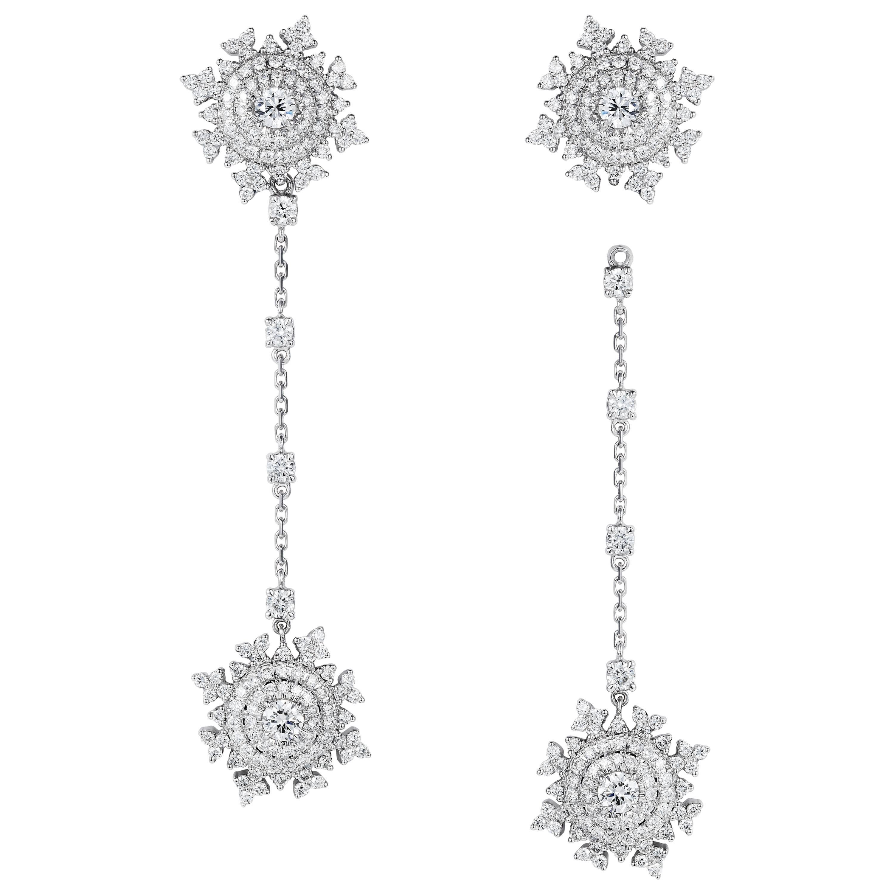 Nadine Aysoy Petite Tsarina 18 Karat White Gold and Diamond Long Earrings For Sale