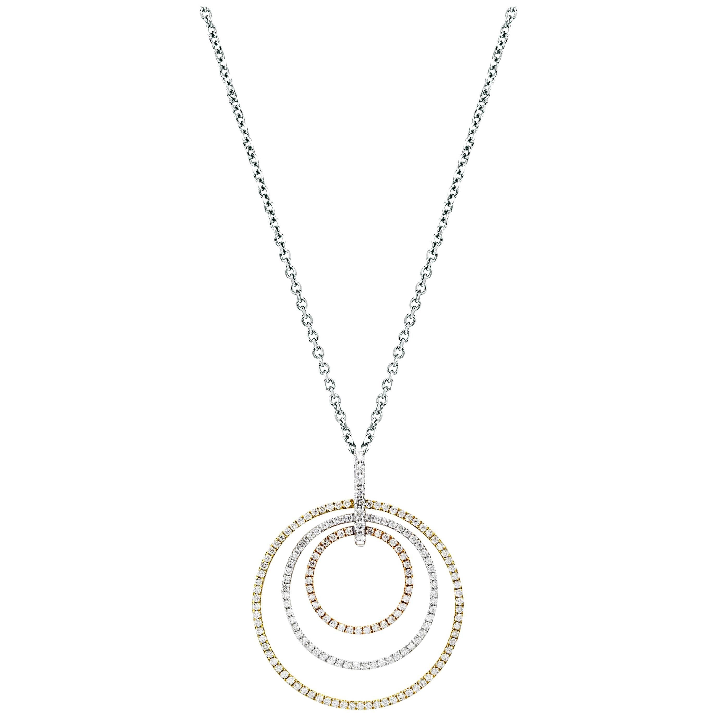 Diamond Tricolor Gold Multi-Circle Pendant Necklace
