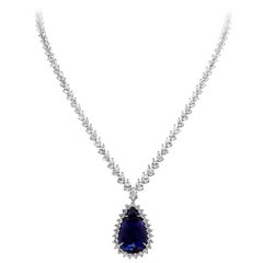 40.91 Carat Flawless Blue Pear Shape Tanzanite Diamond Pendant Necklace