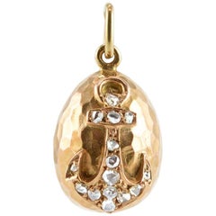 Faberge Antique Gold and Diamond Anchor Miniature Pendant Easter Egg